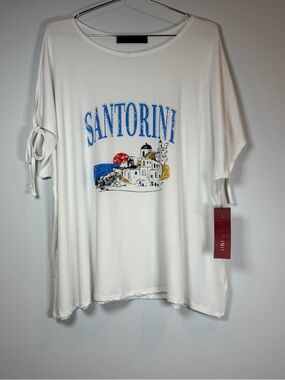 Love Scarlet Santorini Graphic Tee - White with Blue‎ & Accent Colors 2XL